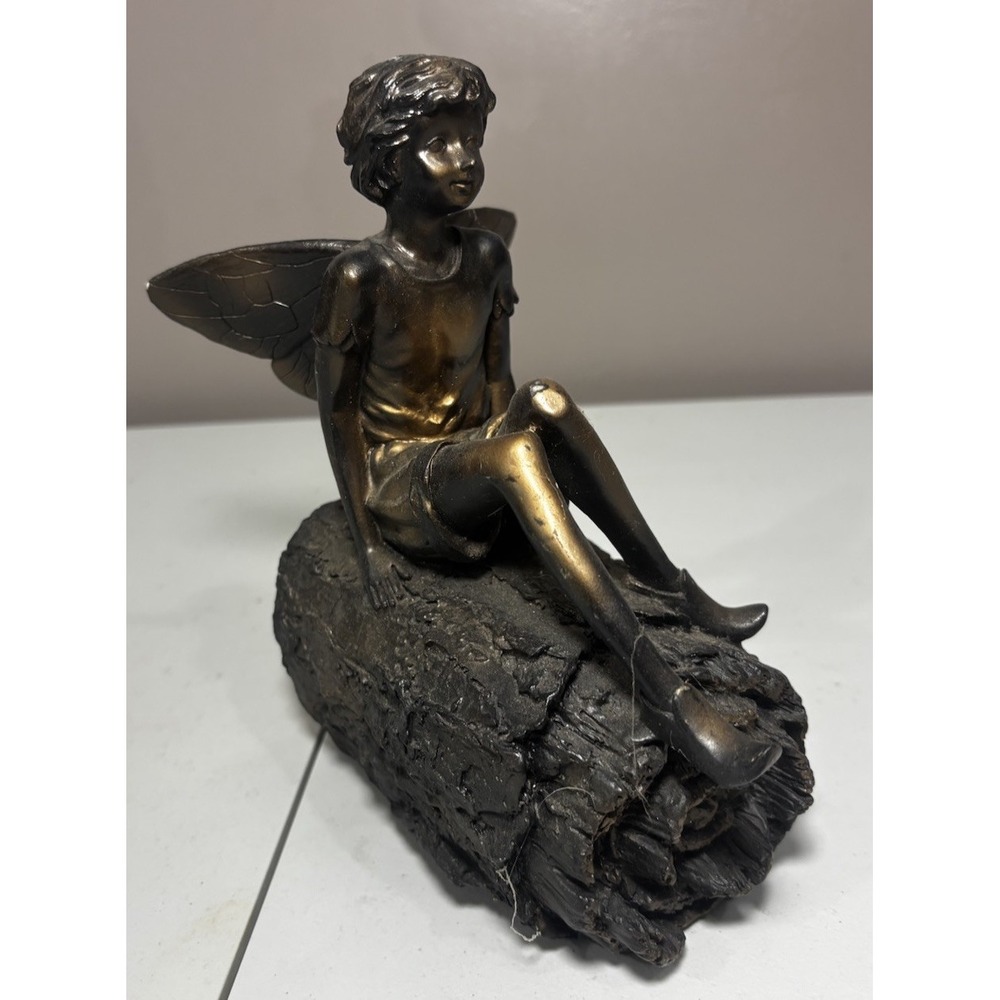 🧚Forest Fairy Nymph Figure on Log Resin 8" x 7" x 4"
